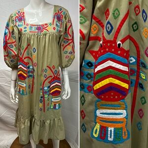 Vintage Sed’s Crafts Molas Panama 60s 70s Women’s M Lobster Midi Handmade Dress